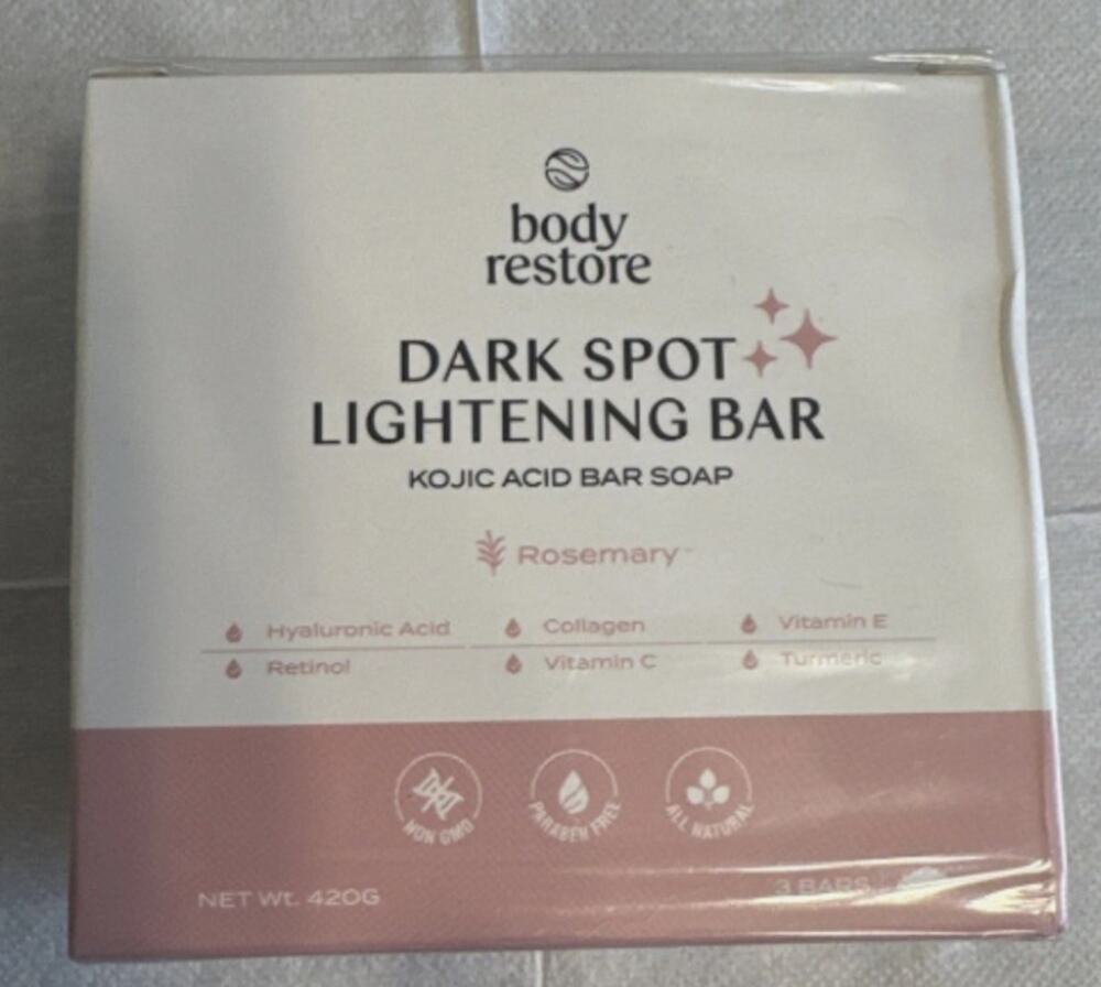 Body Restore Dark Spot Lightening Bar Rosemary 3 Bars Kojic Acid Bar Exp 09/2026